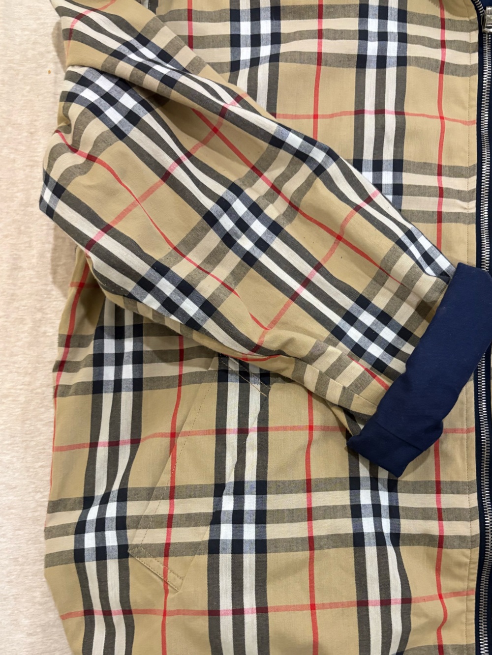 Authentic Burberry Beige Plaid Zip-Front Bomber Jacket - Picture 3 of 5